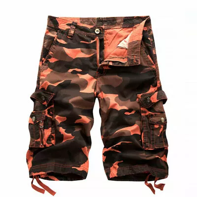 Mens Premium Quality Cargo Shorts Army Camouflage Half Pants Camo Cotton Bottom • £18.95