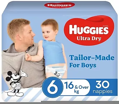 $24.49 • Buy Huggies Ultra Dry Nappies Boy Size 6 (16kg+) 30 Count