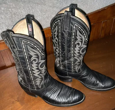 Dan Post Black Teju Lizard & Leather Upper R Toe Cowboy Boots #16830 Men's 9.5d • $50