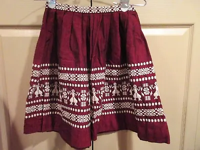 Vintage Youth Girls MEXICAN SKIRT SIZE 10 BURGUNDY FULL SKIRT BY LANZA MEX *CUTE • $51.38