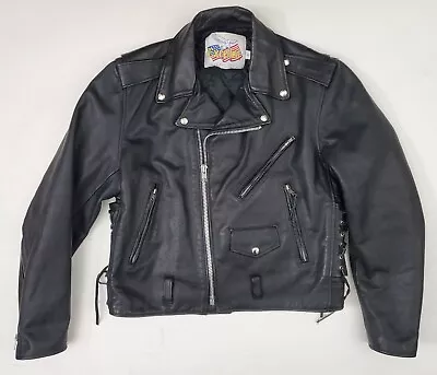 Vintage Excelled Black Leather Motorcycle Moto Biker Jacket Mens 44 M/L USA MADE • $76.88