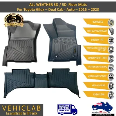 3D / 5D TPE All Weather Floor Mats For Toyota Hilux  Dual Cab 2016 - 2024 (AUTO) • $185