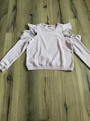 Rebecca Minkoff Large Lavender Gracie Cold Shoulder Ruffle Sweatshirt EUC • $12