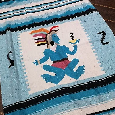 £0.99 • Buy Blue Native Mexican Woven Stripy Falsa Yoga Picnic/Beach Blanket/Throw - Bobbly