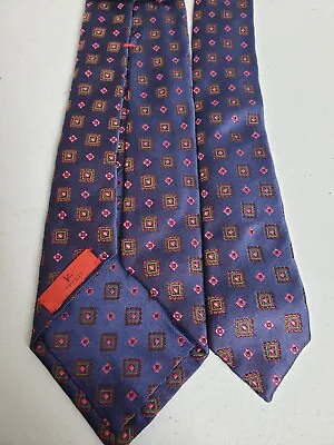 ISAIA Necktie Men's 7 Fold Tie Silk Purple Geometric 60L 3.5W • $75