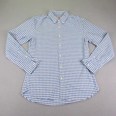 J Press Shirt Mens Large Blue White Plaid Button Up Long Sleeve Cotton Casual • $24.48