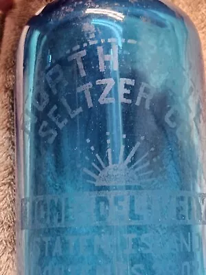 Vtg North Pole Staten Island NY Czech Blue Glass Seltzer Bottle Joe Lieberman • $45