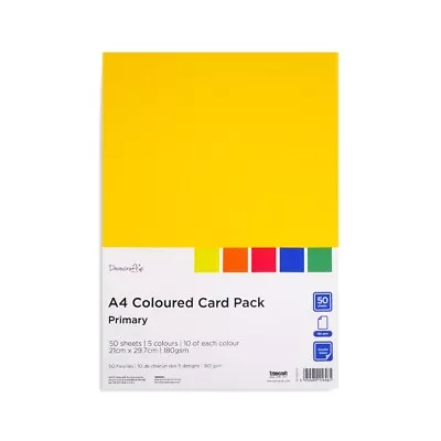 A4 Coloured Card Pack 180gsm - Primary - 50pk • £5.99