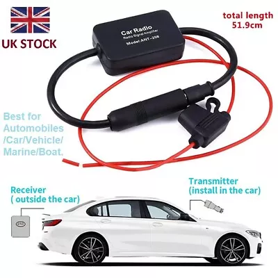 Car FM Signal Booster Amplifier Boost Car Radio Signal With DIN Aerial Antenna • £6.89