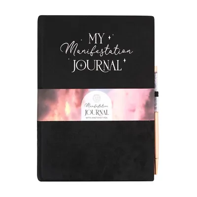 Black Velvet My Manifestation Journal A5 Notebook With Amethyst Ball Point Pen • £16.99