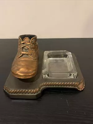 Vintage L.E. Mason Company Bronze Baby Shoe Clear Ashtray / Dresser Tray • $12.95