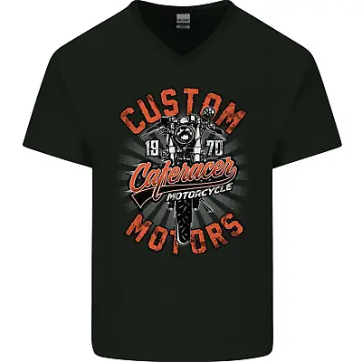 Biker Custom Cafe Racer Motors Motorbike Mens V-Neck Cotton T-Shirt • £8.99