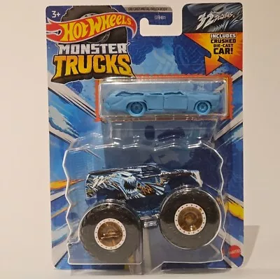 Hot Wheels Monster Trucks 32 Degrees Truck With Crushed Car Scale 1:64 • £12.97