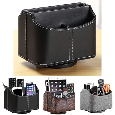 Leather Remote Control Holder 360 Degree Spinning Desk TV Remote Table Organizer • $32.99