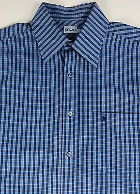 Men's Vintage Kenzo Button-Up Shirt Check Blue Sz L • $65