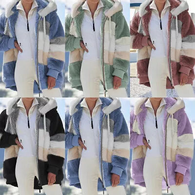 Plush Hoodie Fluffy Coat Fleece Jacket Womens Sherpa Pockets Casual Zip Outwear • $22.79