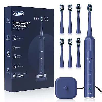 SEJOY Sonic Electric Toothbrush 5 Mode 3 Intensity Wireless Charge 6 Brush Heads • $19.99