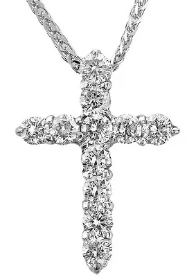 14k White Gold Round Diamond Cross Pendant Necklace • $635.99