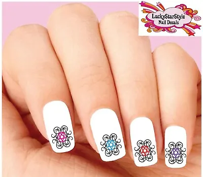 Waterslide Nail Decals Set Of 20 - Colorful Heartagram Assorted • $2