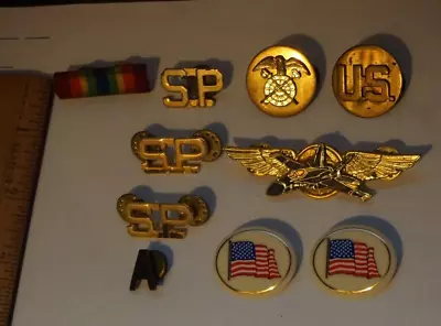 Military Pin Lot Of 8 Plus 2 Flag Pins • $11