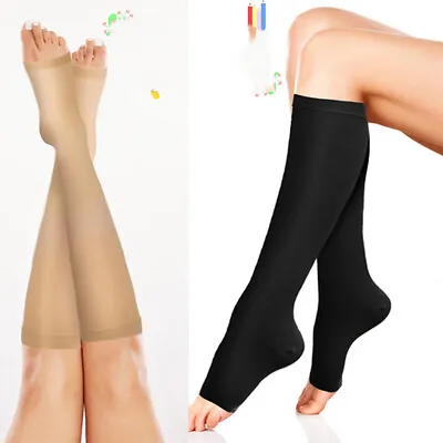 1 & 2 Pair Open Toe Medical Compression Socks For Women & Men S/M/L/XL/XXL • £6.99