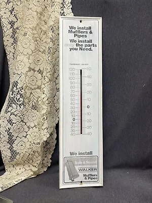 Large VINTAGE WALKER MUFFLERS EXHAUST AUTO PARTS ADVERTISING THERMOMETER  7”x28” • $121