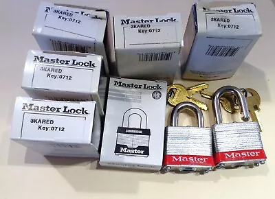 Master Lock 6 Pack 3KARED Keyed Alike 12 Keys Commercial Grade Red Padlocks NOS • $36