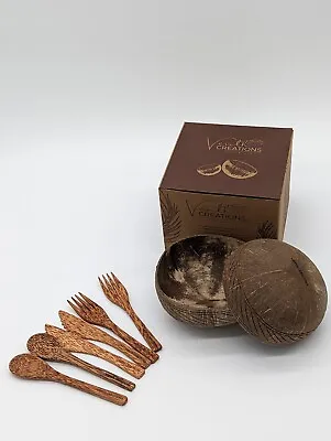 [#8] Large 500ml + | Eco-Friendly Coconut Shell Bowls & Cutlery | Set Of 2 Bowls • £8.99