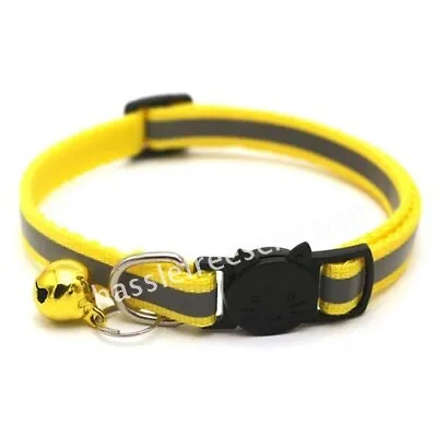 Reflective Cat Kitten Pet Collar With Bell Safety Adjustable Buckle Release Bell • $4.79