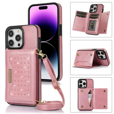 $15.99 • Buy For IPhone 14 13 12 11 Pro Max XS XR 8 7 Leather Bag Wallet Case Removable Strap