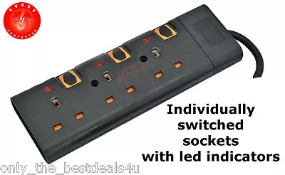 £12.99 • Buy Surge Protected Switched Extension Lead Cable 2m Meter Metre 3 4 5 6 Way - Black