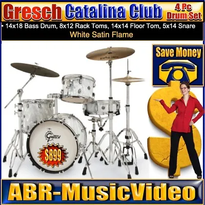 Gretsch Catalina Club 4-pc (18/12/14/Snare) - White Satan Flame/ CT1-J484-WSF • $1318.21