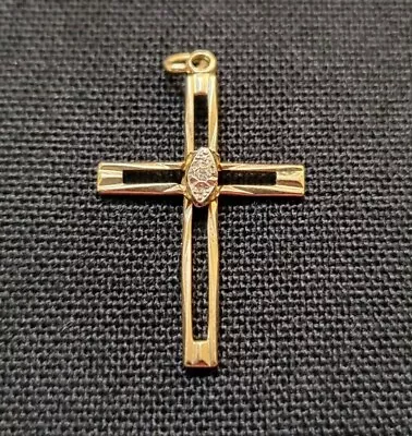 Vintage Mid-Century Yellow Gold Fill Diamond Cross Pendant • $15
