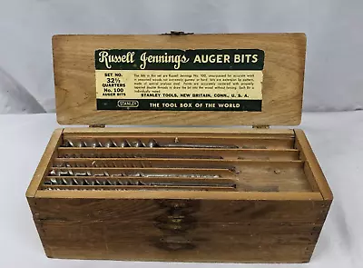 Russell Jennings Stanley Auger Bits Set No. 32.5 Quarters No. 100 With Wood Box • $99.99