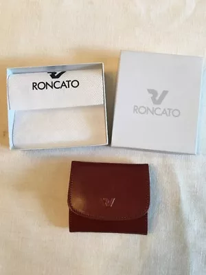 Valigeria Roncato Unisex Brown Leather Change Credit Card Purse Wallet W/Box • $13.99