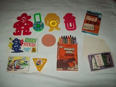 $4.99 • Buy Mixed Lot 9 Vintage Cereal Premiums + Toys Flash Cards Crayons Stencil +