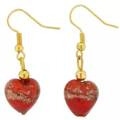 GlassOfVenice Murano Glass Heart Earrings - Red Sparkles • $39.95