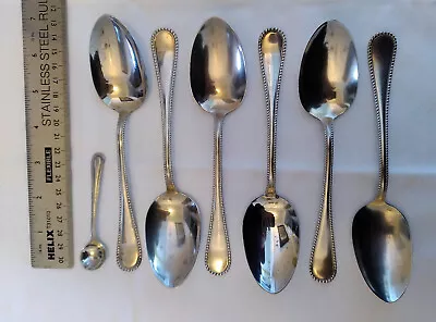 Bead Pattern Dessert Spoons X6 + Mustard Spoon 1910 EPNS Very Good Condition • £12