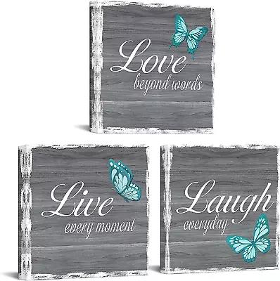 £50.64 • Buy 3 Pieces Live Laugh Love Wall Art Decor Inspirational Quotes With Teal Butterfly