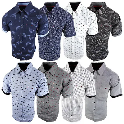 Mens Short Sleeve Shirt Flip Cuff Sleeve New Casual Prints Chest Pocket Button • $17.95