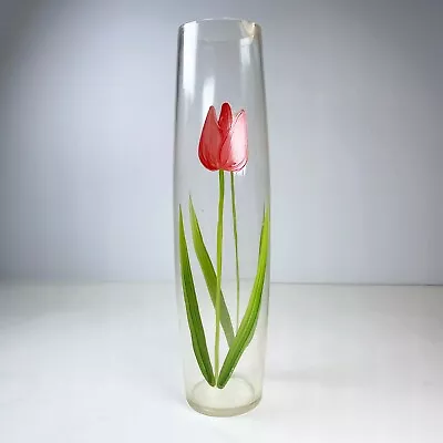 Vintage Tulip Vase Red & Yellow Hand Painted Floral Design 13.75  • $34.89