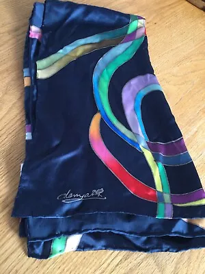 Vintage Hand-painted Silk Square Multicolor Scarf 33” • $20