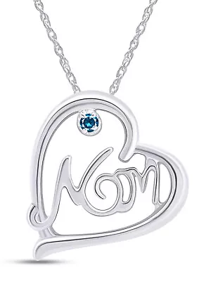 Real Blue Diamond Mom Heart Pendant Necklace 18  In 925 Sterling Silver • $41.39