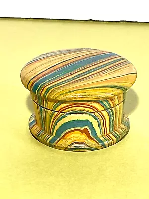 Vintage Wood Hand Made & Painted Pill Box 1-&-5/8 X 1-&-1/4 . • $35