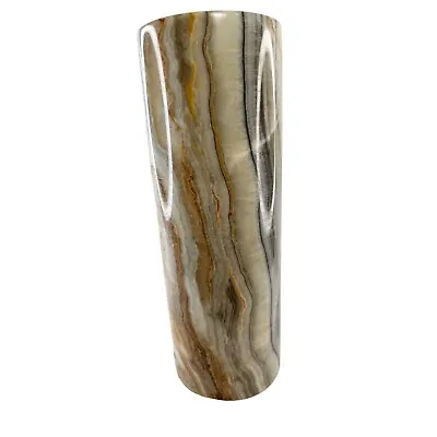 Vintage Onyx Scroll Marble Vase Cylinder Shape Multicolor 11 Inches Collectible • $84.99