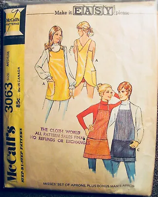 Vintage 1971 McCall's Ladies & Men Full Apron Pattern #3063 Sz Med 12-14 • $6.99
