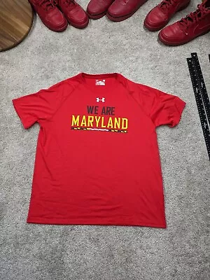 Under Armour Mens Shirt Large TEE Loose HeatGear Maryland Terrapins Red Crew • $16.97