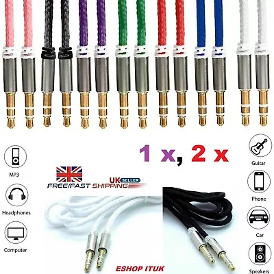 1m Audio AUX Cable 3.5mm Jack To Jack Stereo Plug Strong Braided Auxiliary Lead • £2.19
