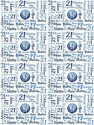 21st Birthday Personalised Gift Wrapping Paper Choose Colour ADD NAME • £4.19