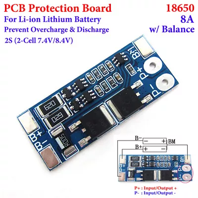 2S 8A W/ Balance Li-ion Lithium Lipo Battery Charger Protection Board 7.4V 8.4V • £2.36